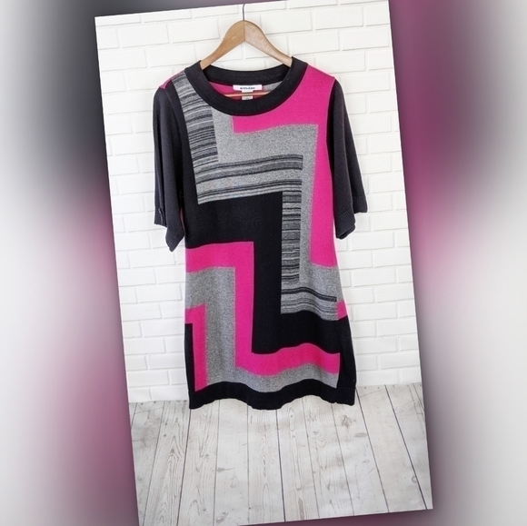 Nygard Pink Black Gray Colorblock Sweater Dress Women's Size Medium 10-12 - Picture 1 of 6